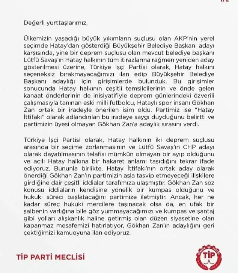 TİP ZAN'IN ADAYLIĞINI GERİ ÇEKTİ!