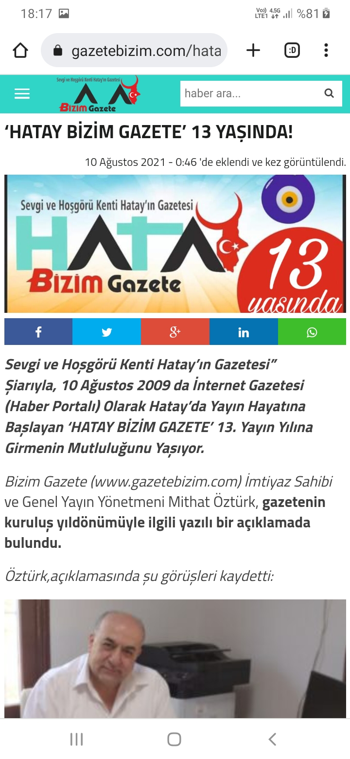 HATAY BİZİM GAZETE 14 YAŞINDA!